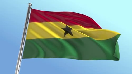 Ghana National Flag Waving in Realistic Wind Loop