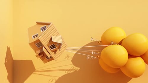 Whimsical Floating House with Balloons
