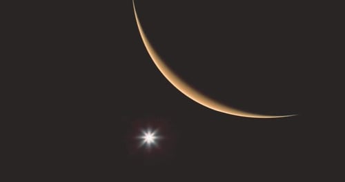 Celestial View of Mars with Crescent Shape Against the Starry Background