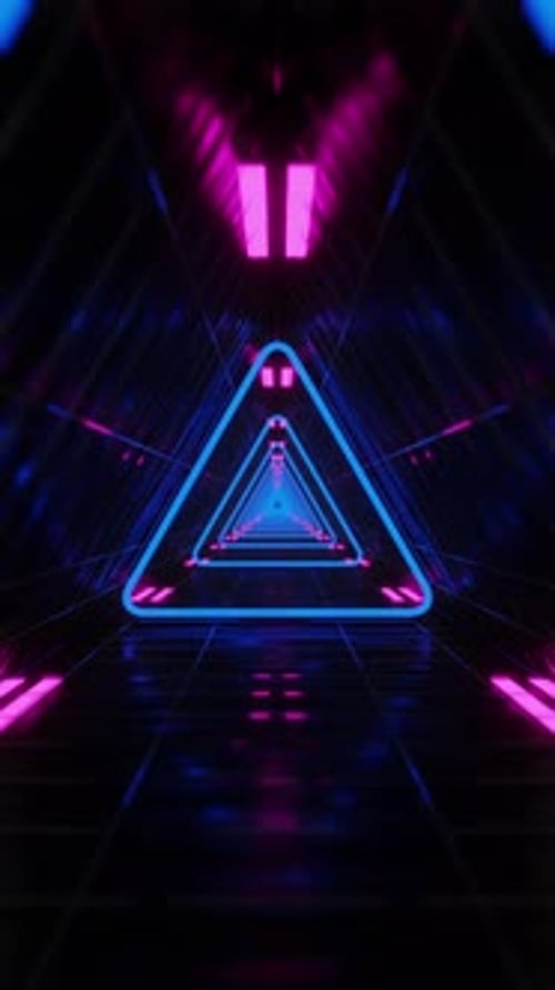 Dynamic Neon Triangle Tunnel Perspective Fly Through