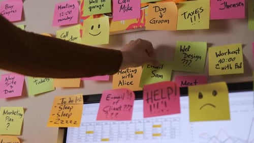 Closeup of Organizing Tasks with Sticky Notes