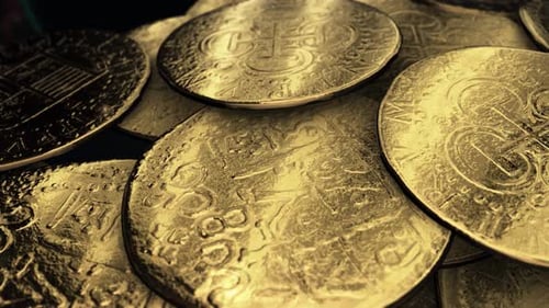Fermeture macro des pièces d'or Macro des pièces d'or Gros plan détail de luxe 4K Up Détail de luxe 4 K