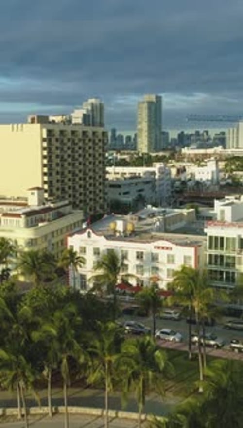 Miami Beach and Downtown Urban Skyline Aerial View Vertical Video