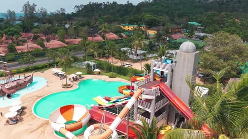 Water Park with High Slides and a Swimming Pool