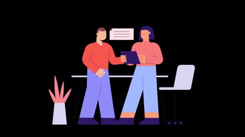 Animated Office Colleagues Discussing Business Strategy