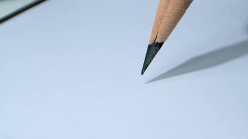 Pencil Draws Line on White Paper Close Up