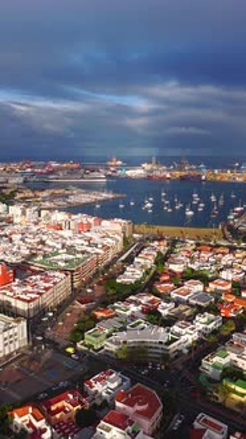 Aerial of Las Palmas De Gran Canaria Port Beach and Marina