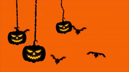 Animated Happy Halloween Title with Spooky Pumpkins and Flying Bats