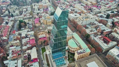Drone Flies Above Tbilisi Georgia