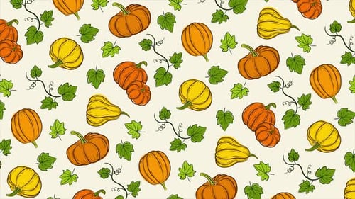 Colorful background with pumpkins on a seamless loop