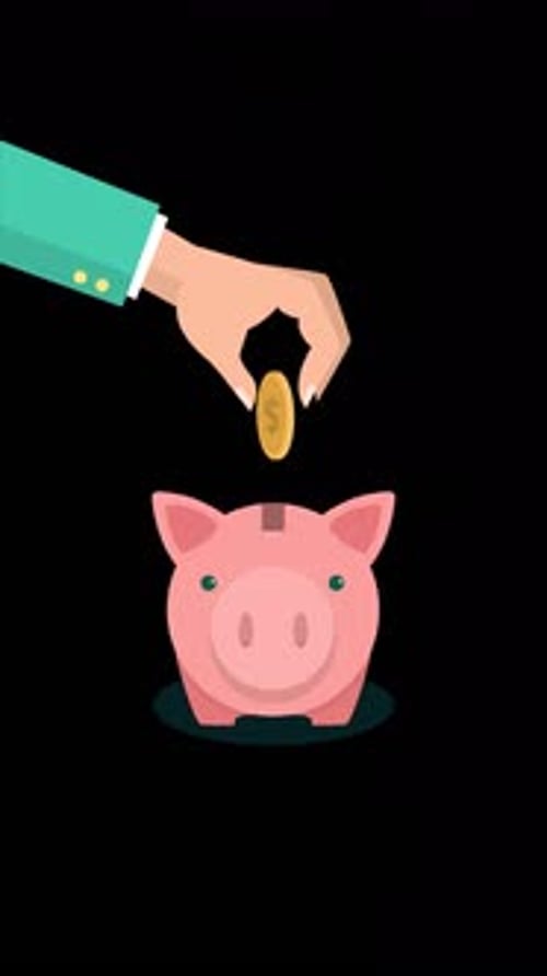 Throw A Coin Into A Piggy Bank 4K Vertical Alpha