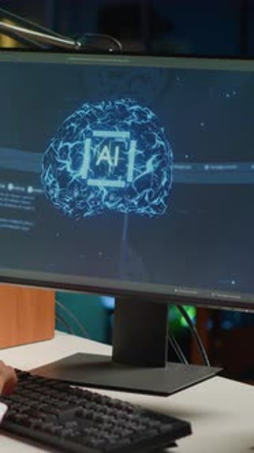 Vertical Video Man in Personal Office Writes AI Code