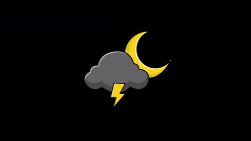 Animated Moon with Dark Cloud and Lightning. Night Thunderstorm Concept Video - Transparent