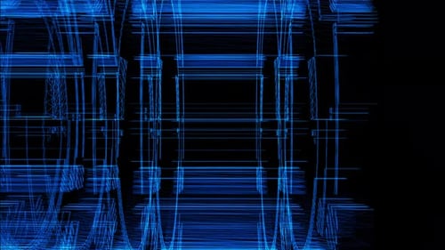 Futuristic Digital Tunnel With Neon Blue Structures