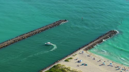 Nokomis Beach Ocean Inlet with Sailing Boats and North and South Jetty in Sarasota County USA Many
