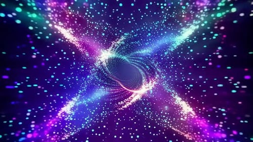 Bolsa abstracta con gráficos animados VJ con forma de espiral de partículas azules y moradas