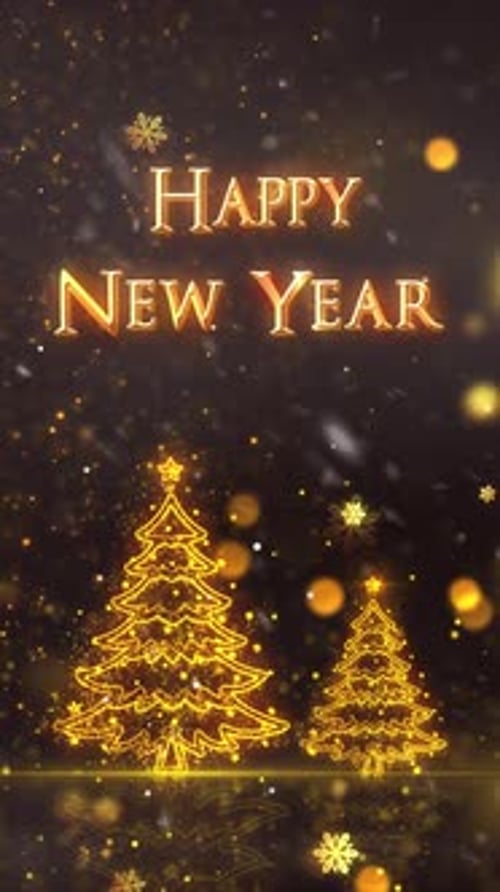 Happy New Year Glowing Christmas Trees Particle Animation