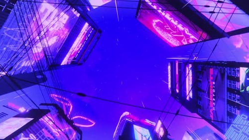 Futuristic Neon City Lights Abstract Buildings Animation