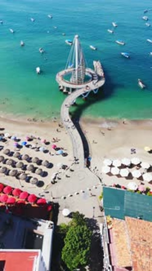 Aerial View Of The Pier Of Puerto Vallarta, Jalisco. Mexico. Vertical Video