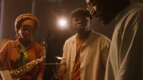 Jazz Musicians Working on New Tune in Studio