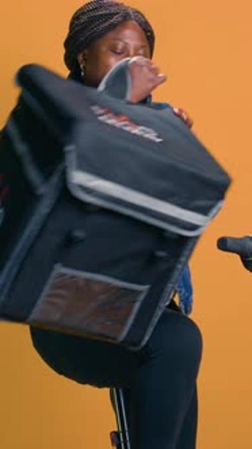 Vertical Video Woman Grabs Takeaway From Delivery Bag