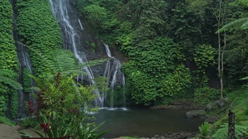 Banyumala twin waterfall flowing in bali, indonesia