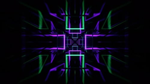 Purple And Turquoise Neon Flashing Mirrored Tunnel Background Vj Loop In 4K