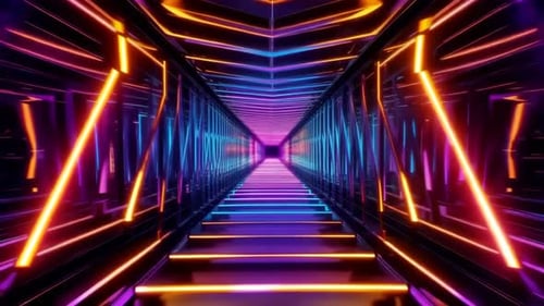 Futuristic Abstract Neon Light Corridor VJ Loop