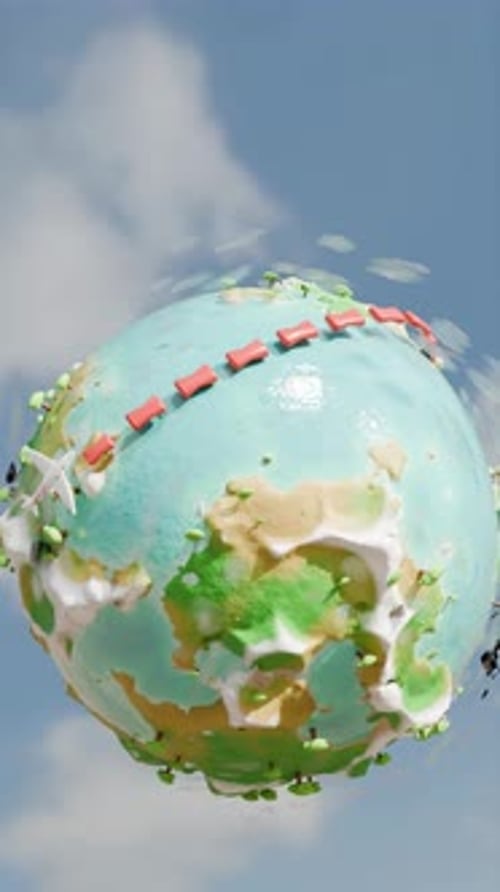 Animated 3D Stylized Earth Globe with Travel Vehicles