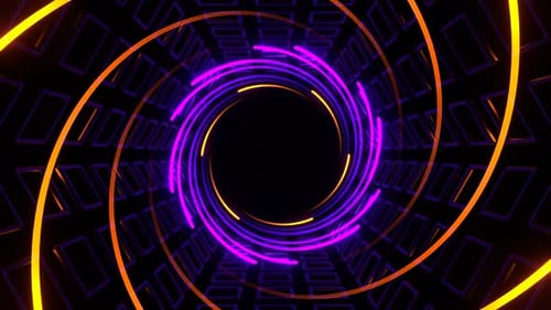 Purple And Orange Neon Spiral In Hexagonal Tunnel Background Vj Loop In 4K
