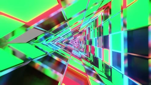 Triangle Rotated Mirrored Green Red With Blue Glass Vj Tunnel Loop
