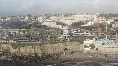 Aerial Shot of Shoreline Stabilization Work at Beach in City