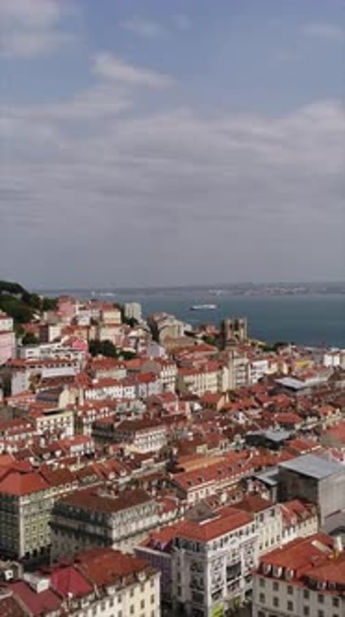 Lisbon Skyline, Portugal. Coastline Scenery. Beautiful Cityscape.