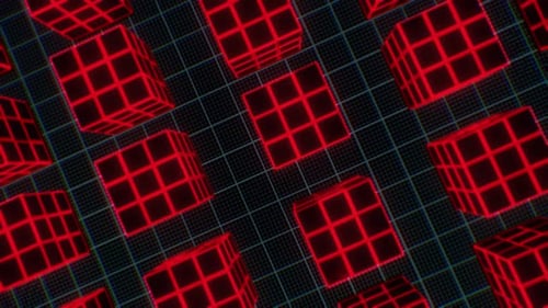 Red Glowing Cubes Grid Abstract Looping Animation