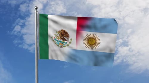 Animated Waving Split Flag: Mexico and Argentina National Symbols