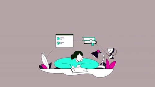 Animated Flat Design Study Illustration with Task List and Trophy