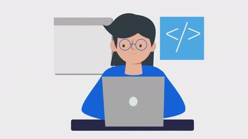 woman programmer, person programming on her computer animation 4k