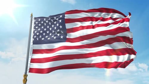 Realistic United States Flag Waving Loop with Blue Sky