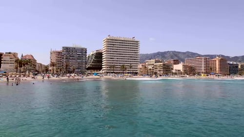 Footage of the beautiful beach in the town of Fuengirola, Malaga, Spain