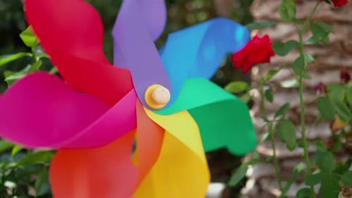 Colorful Pinwheel Spinning Gently in the Wind