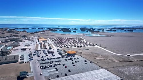 Arid Desert Landscape Meeting Ocean, Aerial Shot