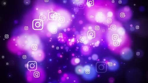 Floating Instagram Icons with Glowing Bokeh Background Loop