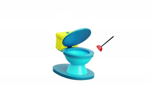 Minimalist 3D Toilet and Plunger Animation