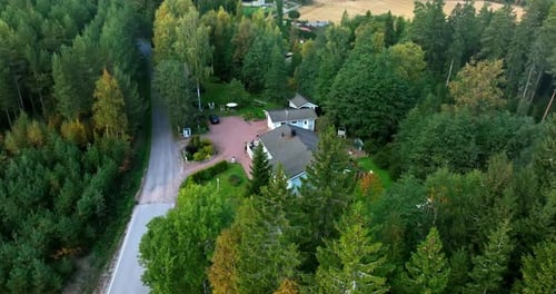 Aerial View of Charming House in Forest