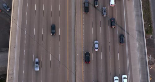 Birds eye view of cars on I-10 West and East freeway in Houston, Texas