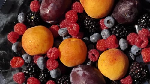 Fresh Mixed Fruit Close Up Overhead View