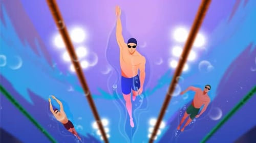 Professional Swimmers Diving into Pool - Swimming Competitive Race - Cartoon Water Sports Animations