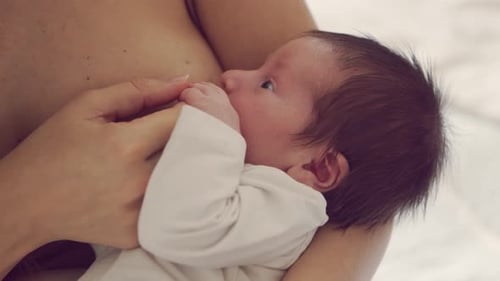 Mamá amamanta a un bebé lactante Retrato de primer plano del bebé y su madre Luz de ventana