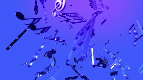 Animated 3D Musical Notes Floating on Blue Gradient Background