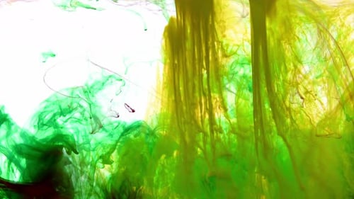 Abstract Ink Swirls of Yellow and Green